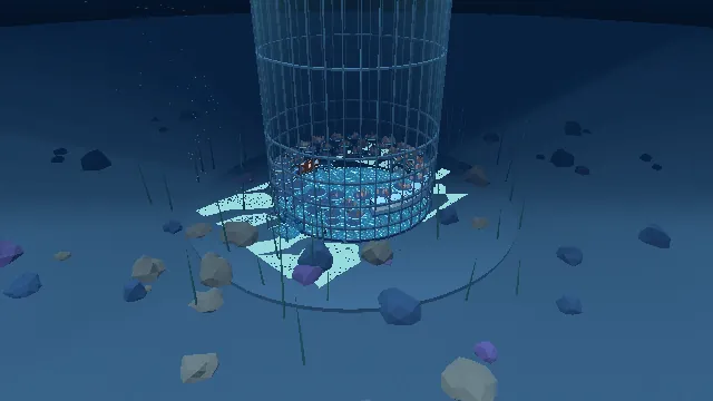 Aerial view of the Glass Well on the sea floor