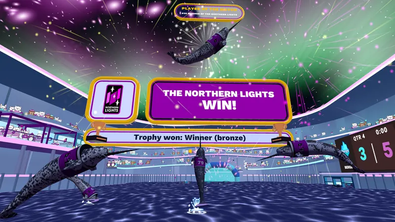 The Northern Lights celebrate a win with fireworks
